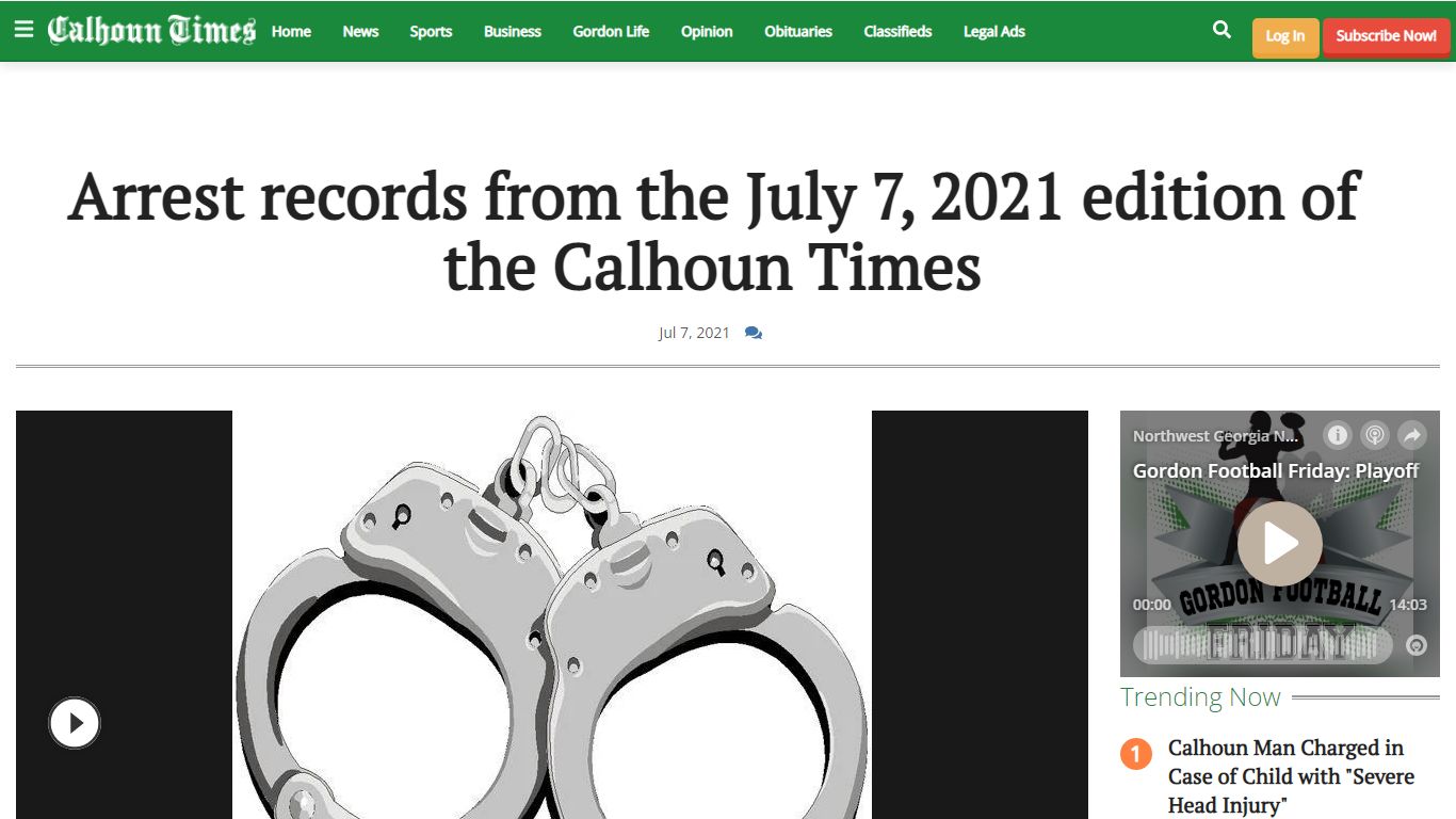 Arrest records from the July 7, 2021 edition of the Calhoun Times